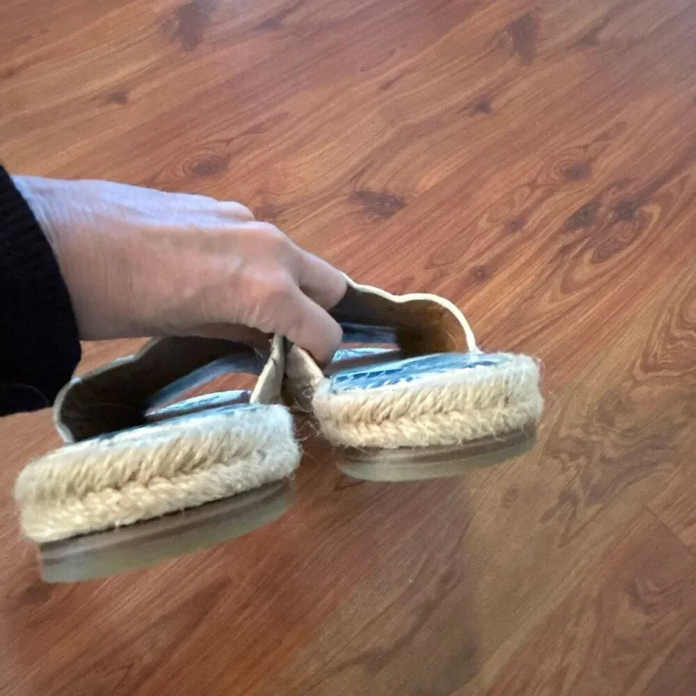 J. McLaughlin Aeries white genuine leather slides with palm print insole espadri
